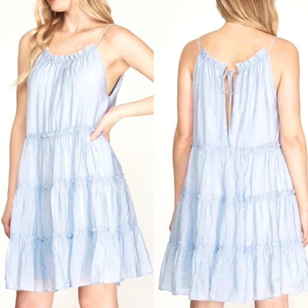 She‎ & Sky Pale Blue Sleeveless Babydoll Ruffle Dress New with Tags, Size Medium